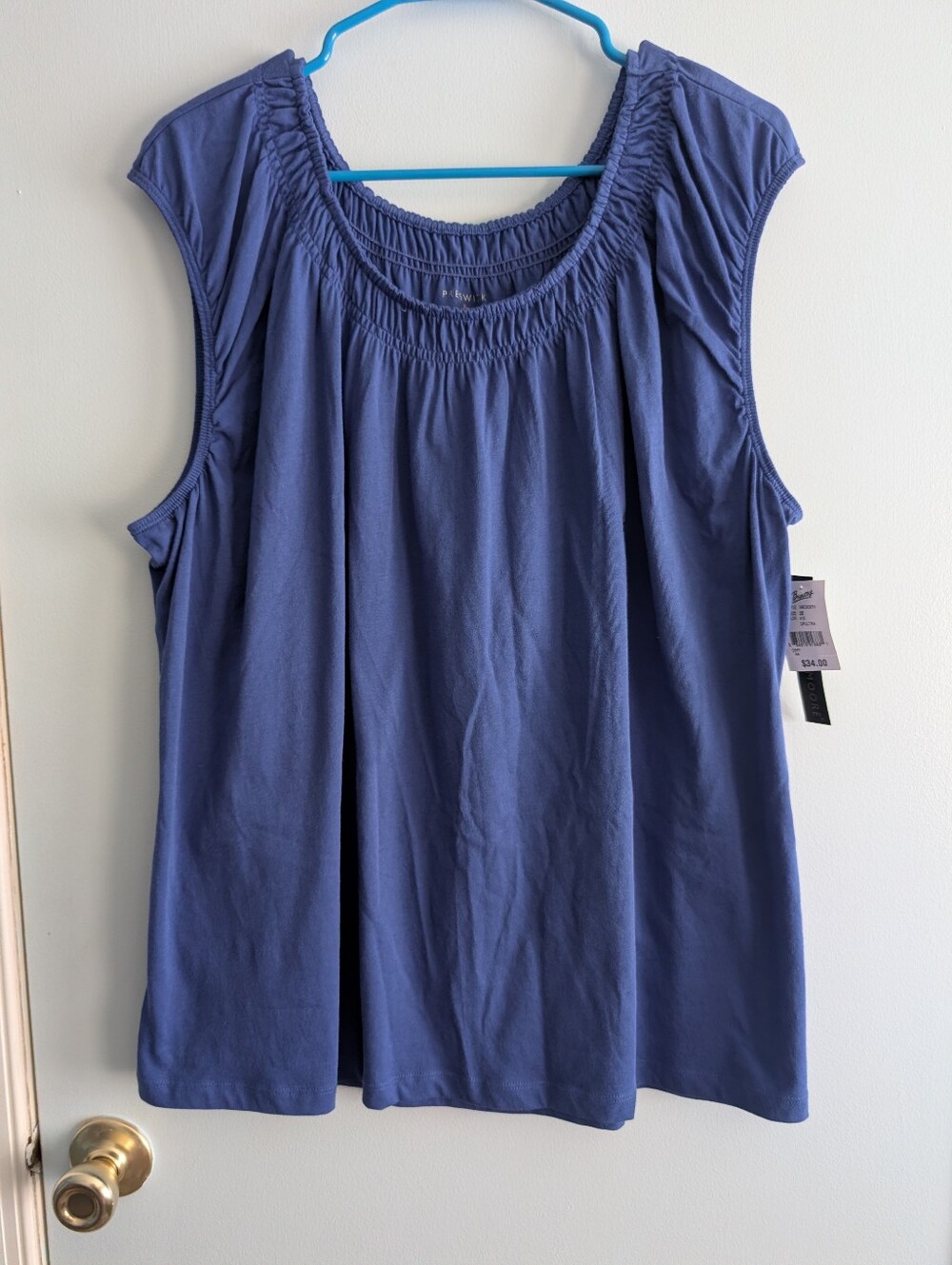 Preswick & Moore Slate Blue Smocked Neck Cap-Sleeve New With Tag